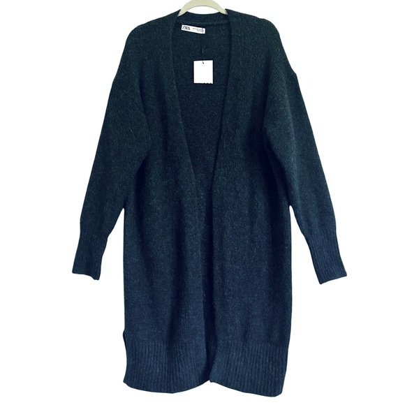 ZARA COZY CHUNKY LONG OPEN CARDIGAN MIDNIGHT MARLED BLUE SIZE XS/S - Picture 4 of 13